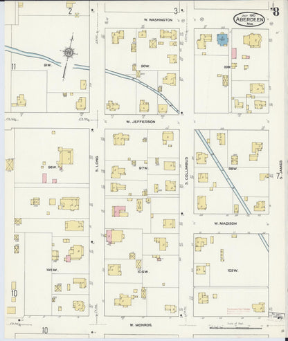 Sanborn Fire Insurance Map from Aberdeen, Monroe County, Mississippi (1910), Sheet #0008 - Complete Map Set gallery image, historic Sanborn map, vintage wall art, Mississippi Mississippi
