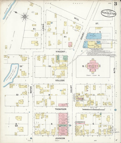 Sanborn Fire Insurance Map from Pendleton, Umatilla County, Oregon (1890), Sheet #0003 - Complete Map Set gallery image, historic Sanborn map, vintage wall art, Oregon Oregon