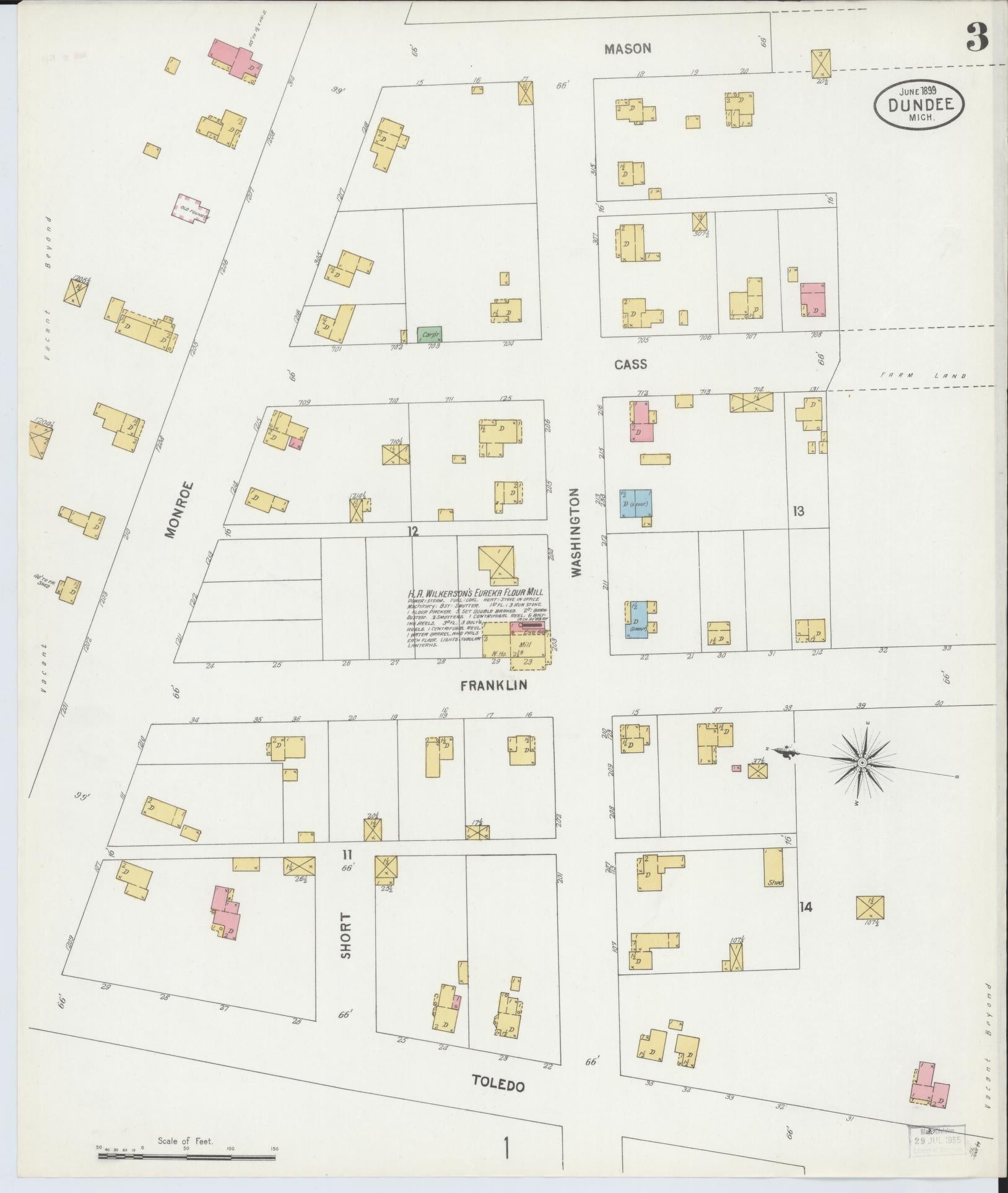 Sanborn Fire Insurance Map from Dundee, Monroe County, Michigan (1899), Sheet #0003 - Complete Map Set gallery image, historic Sanborn map, vintage wall art, Michigan Michigan