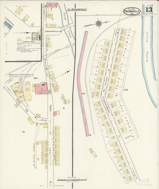 Sanborn Fire Insurance Map from Brownsville, Fayette County, Pennsylvania (1921), Sheet #0013 - Historic Sanborn Fire Insurance Map Print, vintage old map wall art, antique decor, genealogy gift, Pennsylvania Pennsylvania map