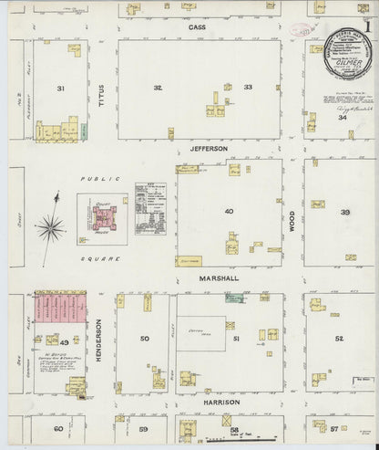 Sanborn Fire Insurance Map from Gilmer, Upshur County, Texas (1891), Sheet #0001 - Complete Map Set gallery image, historic Sanborn map, vintage wall art, Texas Texas