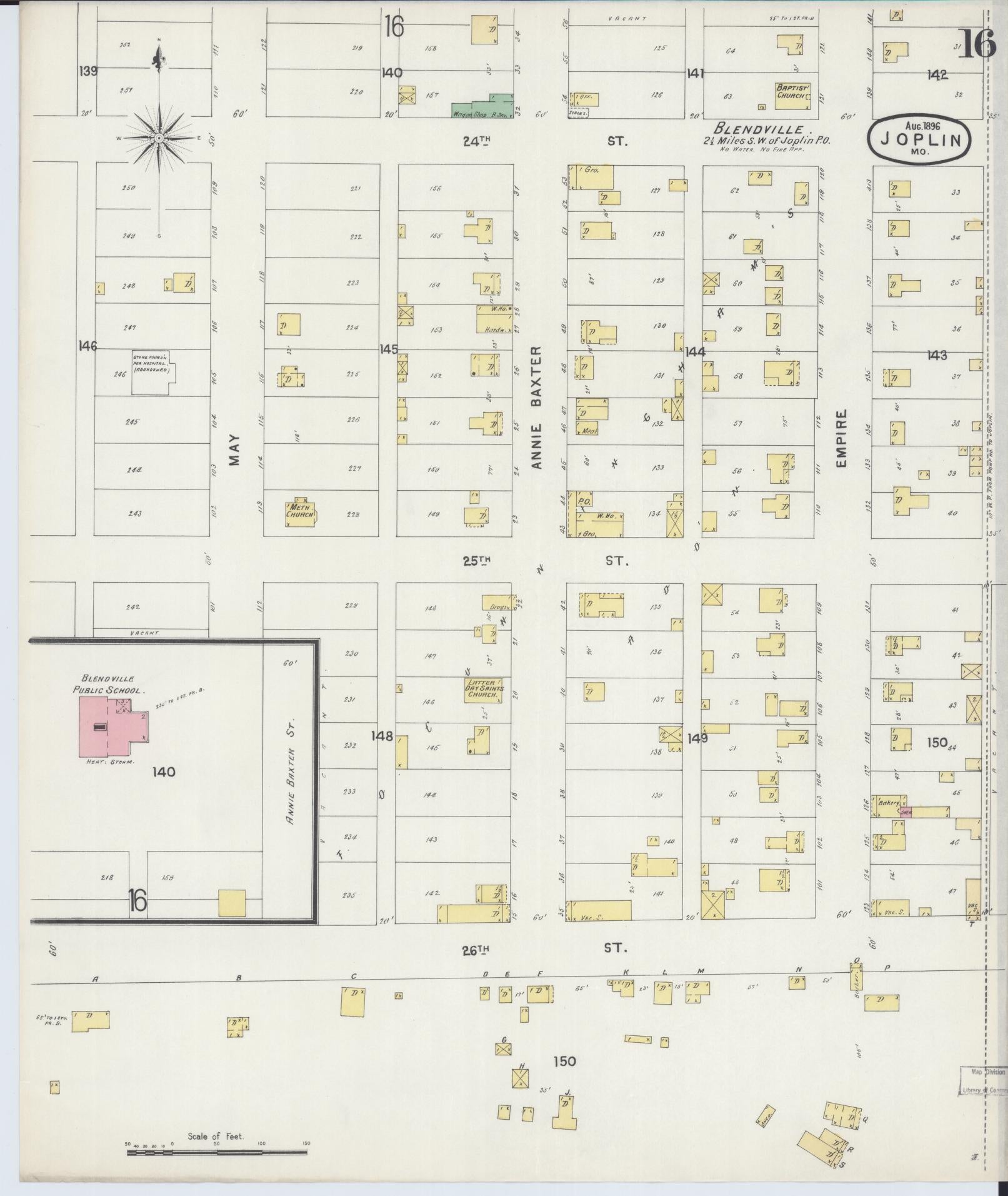 Sanborn Fire Insurance Map from Joplin, Jasper County, Missouri (1896), Sheet #0016 - Historic Sanborn Fire Insurance Map Print, vintage old map wall art, antique decor, genealogy gift, Missouri Missouri map