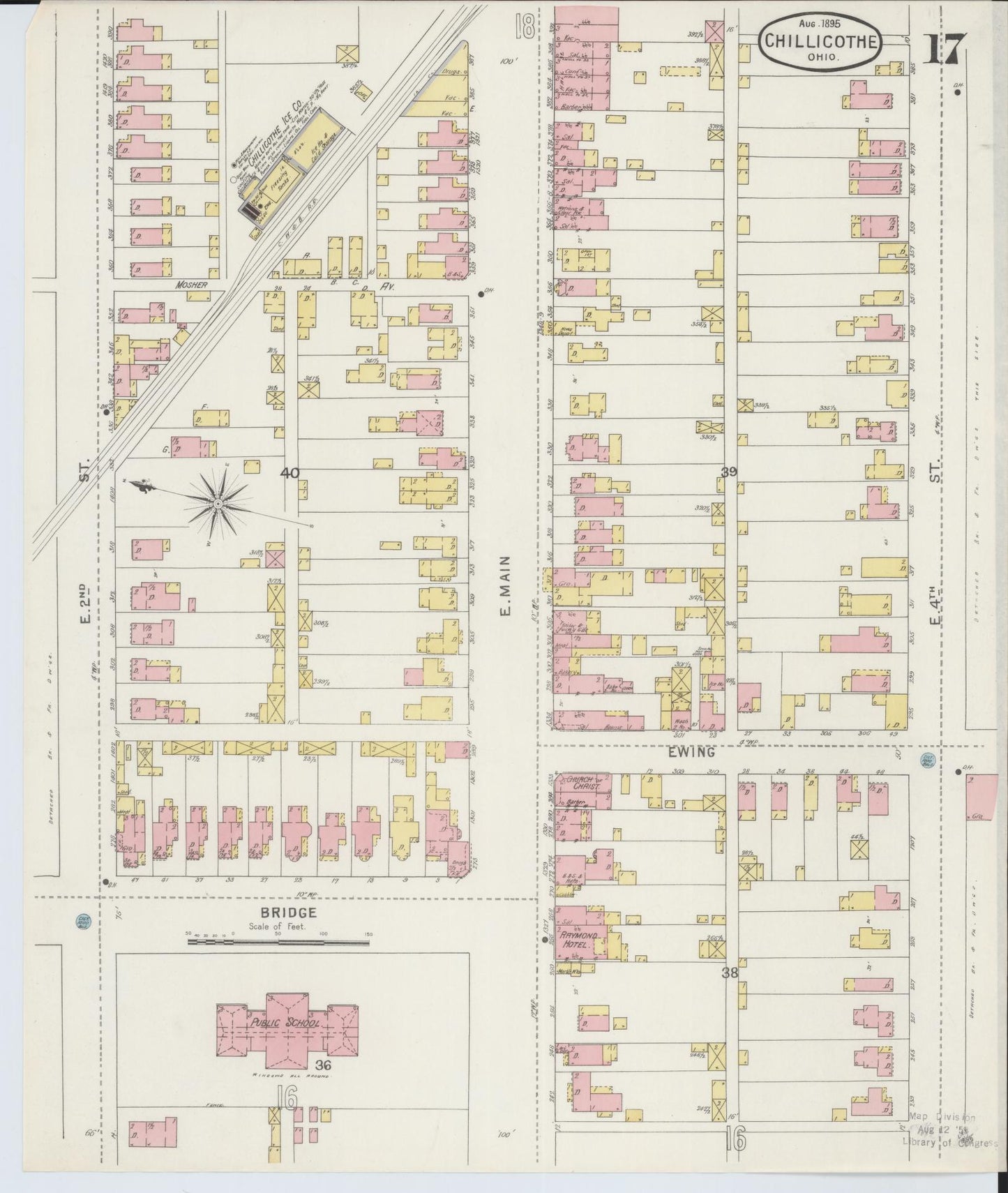 Sanborn Fire Insurance Map from Chillicothe, Ross County, Ohio (1895), Sheet #0017 - Complete Map Set gallery image, historic Sanborn map, vintage wall art, Ohio Ohio