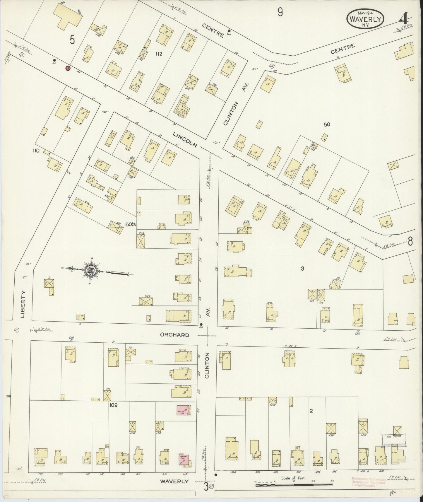Sanborn Fire Insurance Map from Waverly, Tioga County, New York (1914), Sheet #0004 - Historic Sanborn Fire Insurance Map Print, vintage old map wall art, antique decor, genealogy gift, New York New York map