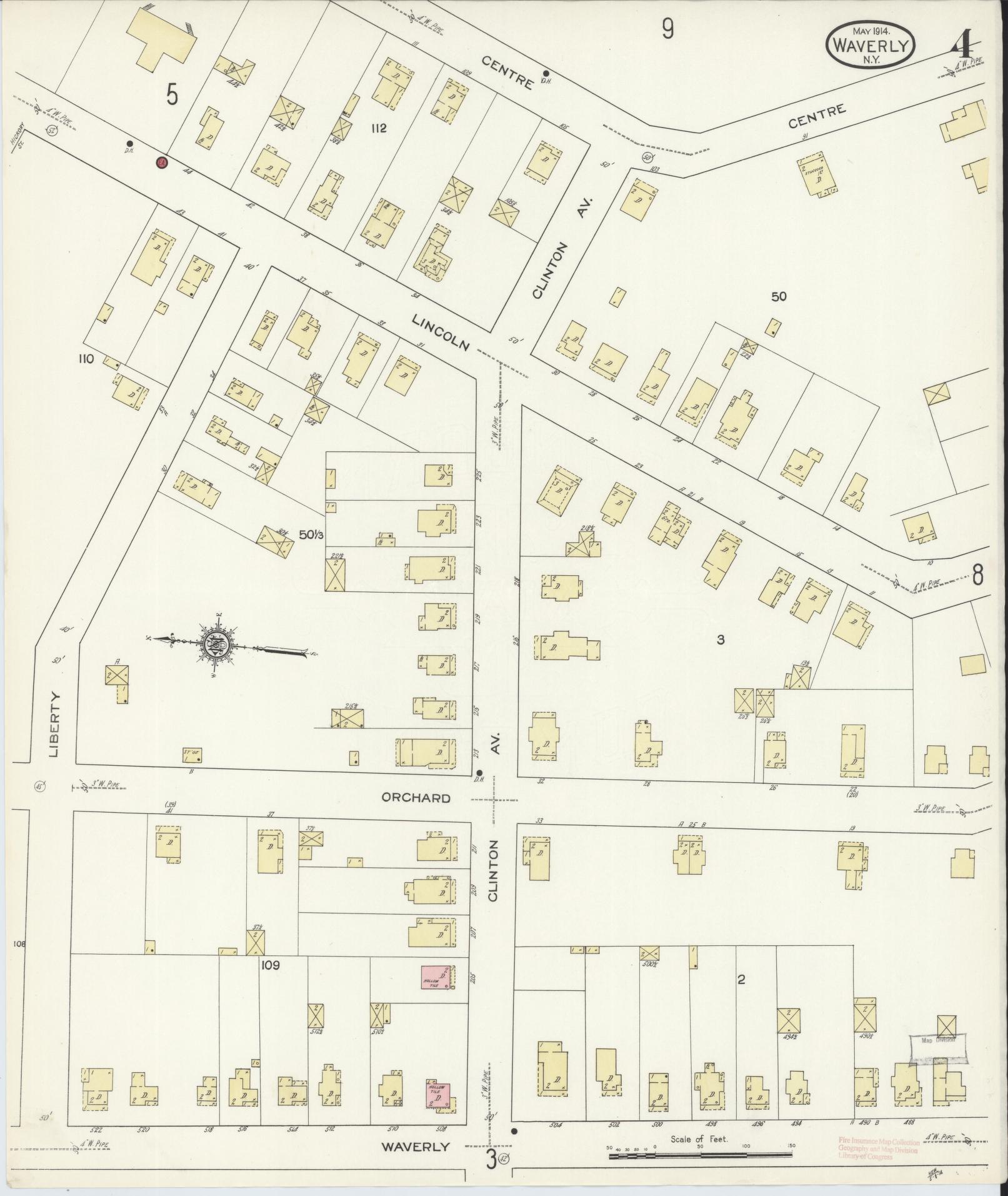 Sanborn Fire Insurance Map from Waverly, Tioga County, New York (1914), Sheet #0004 - Historic Sanborn Fire Insurance Map Print, vintage old map wall art, antique decor, genealogy gift, New York New York map