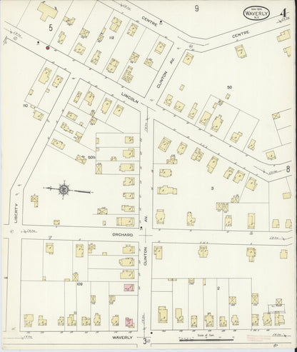 Sanborn Fire Insurance Map from Waverly, Tioga County, New York (1914), Sheet #0004 - Historic Sanborn Fire Insurance Map Print, vintage old map wall art, antique decor, genealogy gift, New York New York map