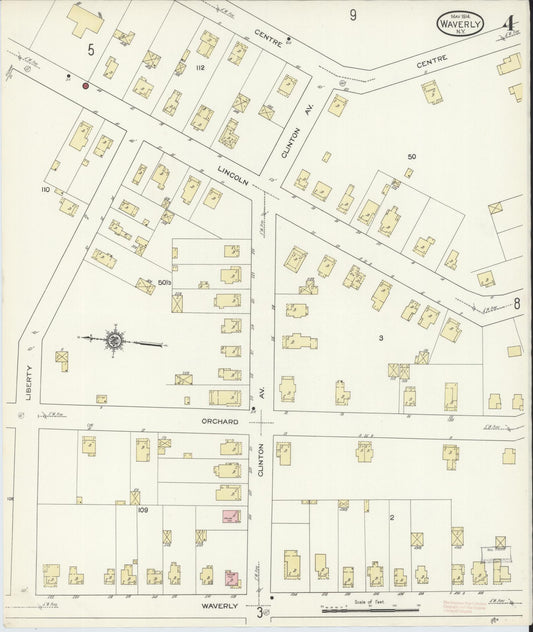 Sanborn Fire Insurance Map from Waverly, Tioga County, New York (1914), Sheet #0004 - Historic Sanborn Fire Insurance Map Print, vintage old map wall art, antique decor, genealogy gift, New York New York map