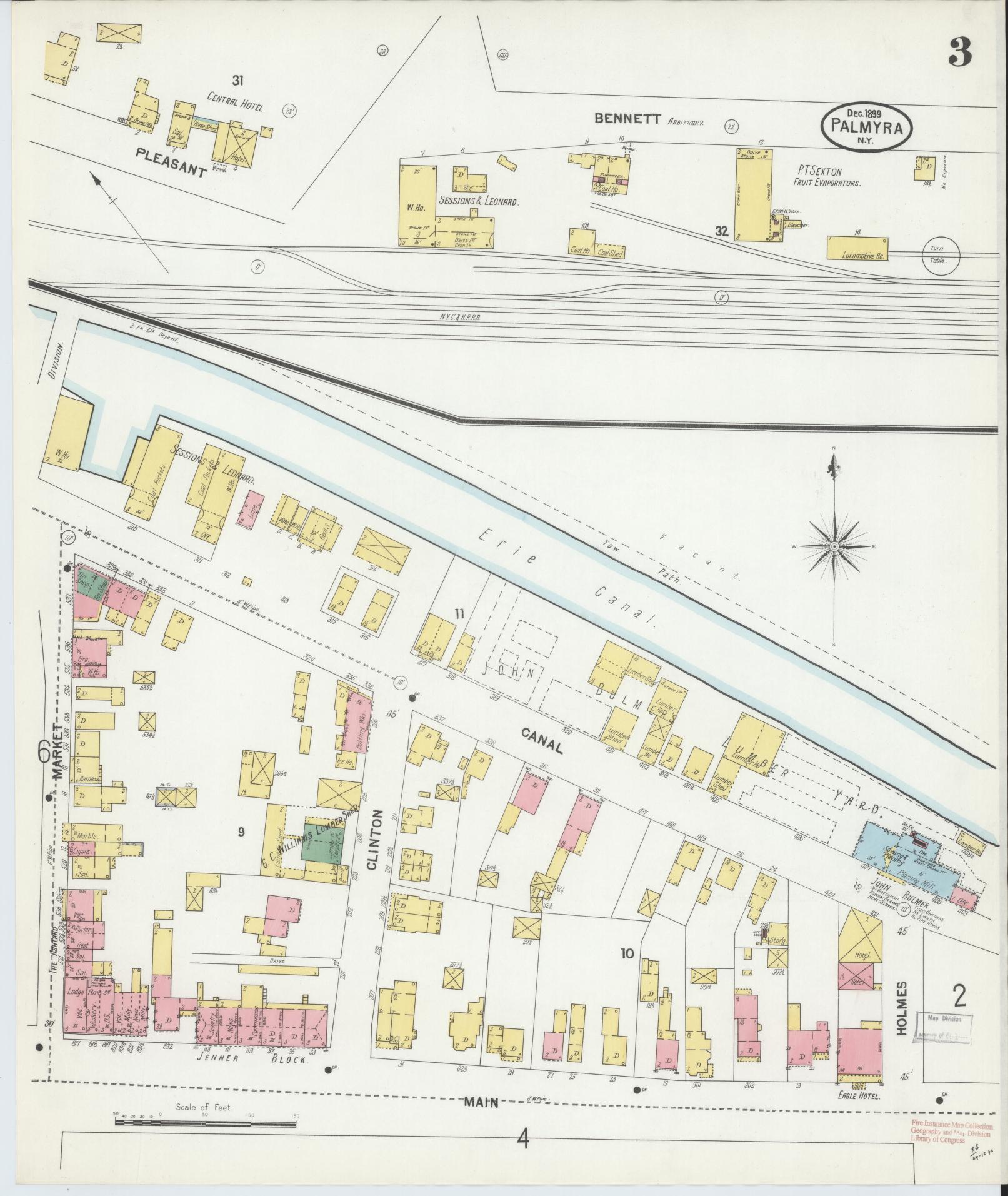 Sanborn Fire Insurance Map from Palmyra, Wayne County, New York (1899), Sheet #0003 - Complete Map Set gallery image, historic Sanborn map, vintage wall art, New York New York