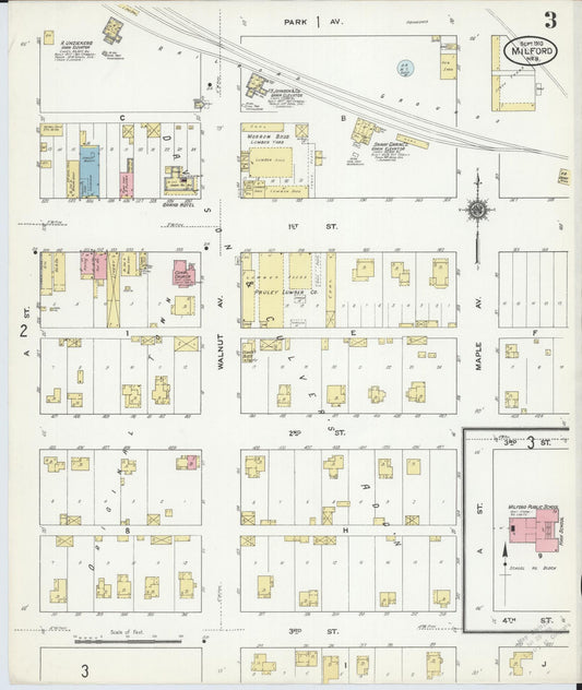 Sanborn Fire Insurance Map from Milford, Seward County, Nebraska (1910), Sheet #0003 - Historic Sanborn Fire Insurance Map Print, vintage old map wall art, antique decor, genealogy gift, Nebraska Nebraska map