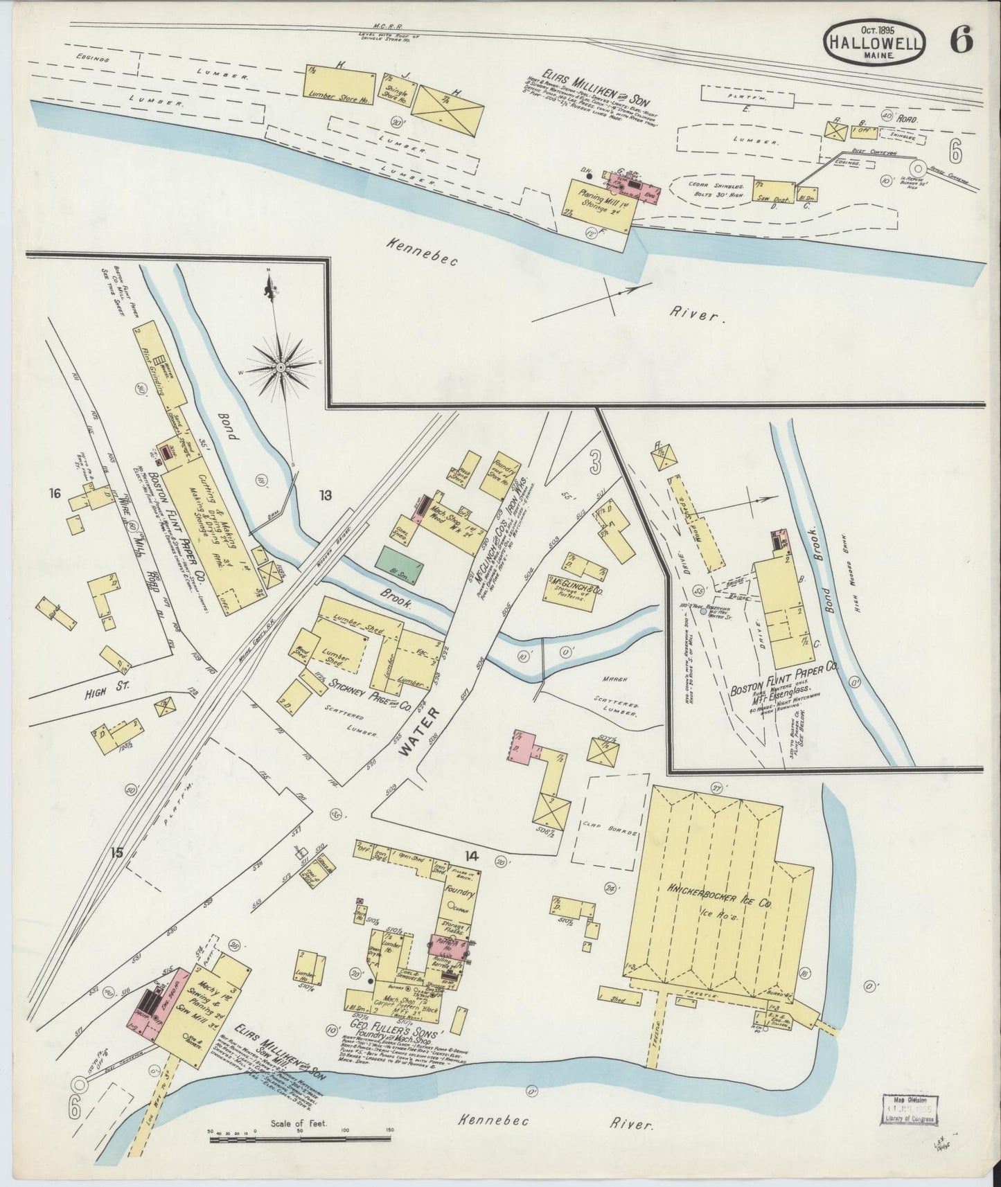 Sanborn Fire Insurance Map from Hallowell, Kennebec County, Maine (1895), Sheet #0006 - Historic Sanborn Fire Insurance Map Print, vintage old map wall art, antique decor, genealogy gift, Maine Maine map