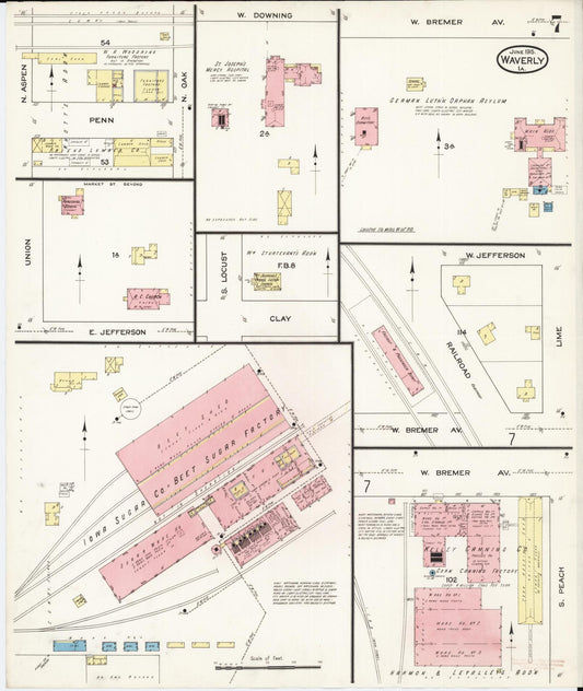 Sanborn Fire Insurance Map from Waverly, Bremer County, Iowa (1915), Sheet #0007 - Historic Sanborn Fire Insurance Map Print, vintage old map wall art