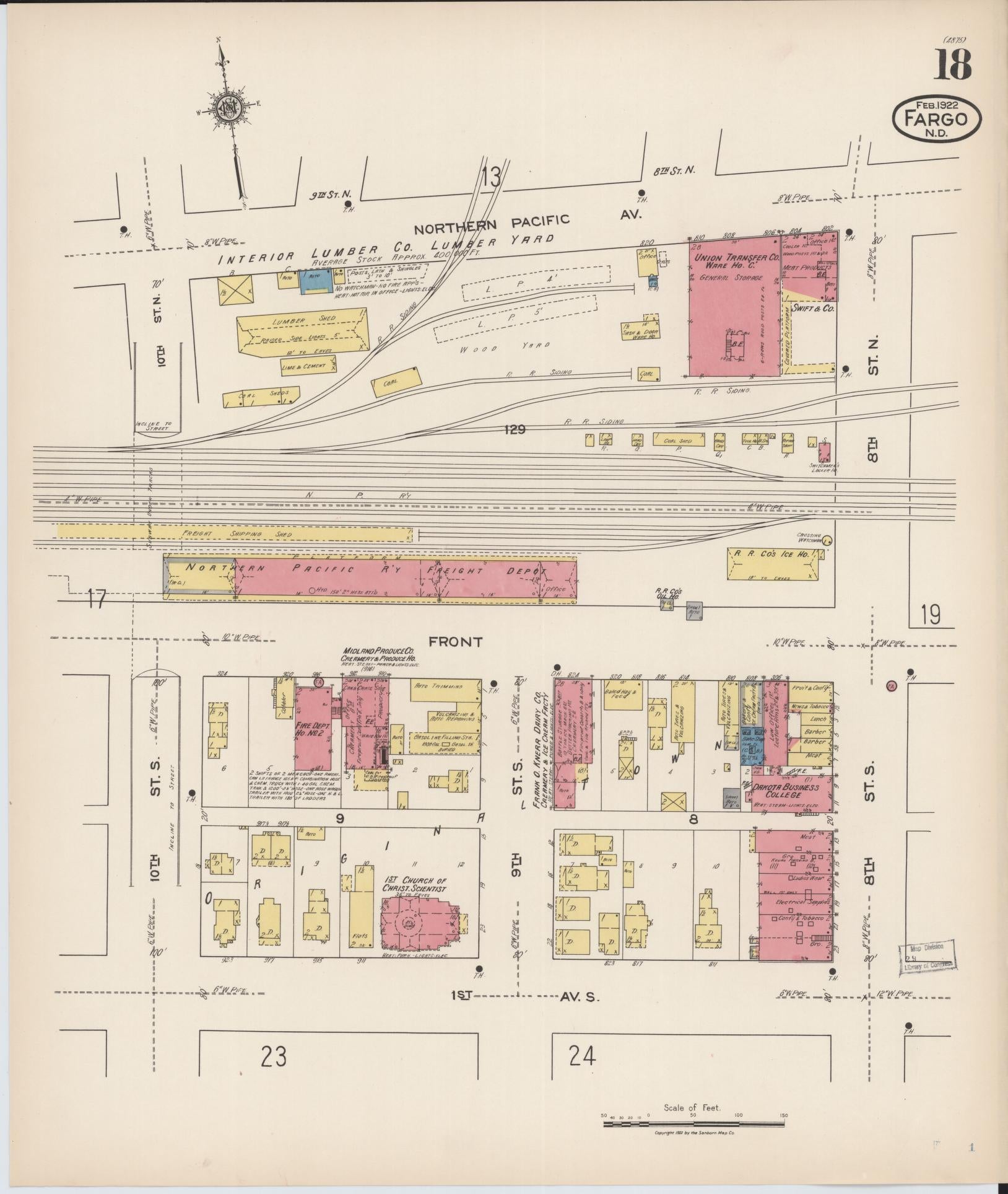 Sanborn Fire Insurance Map from Fargo, Cass County, North Dakota (1922), Sheet #0018 - Complete Map Set gallery image, historic Sanborn map, vintage wall art, North Dakota North Dakota
