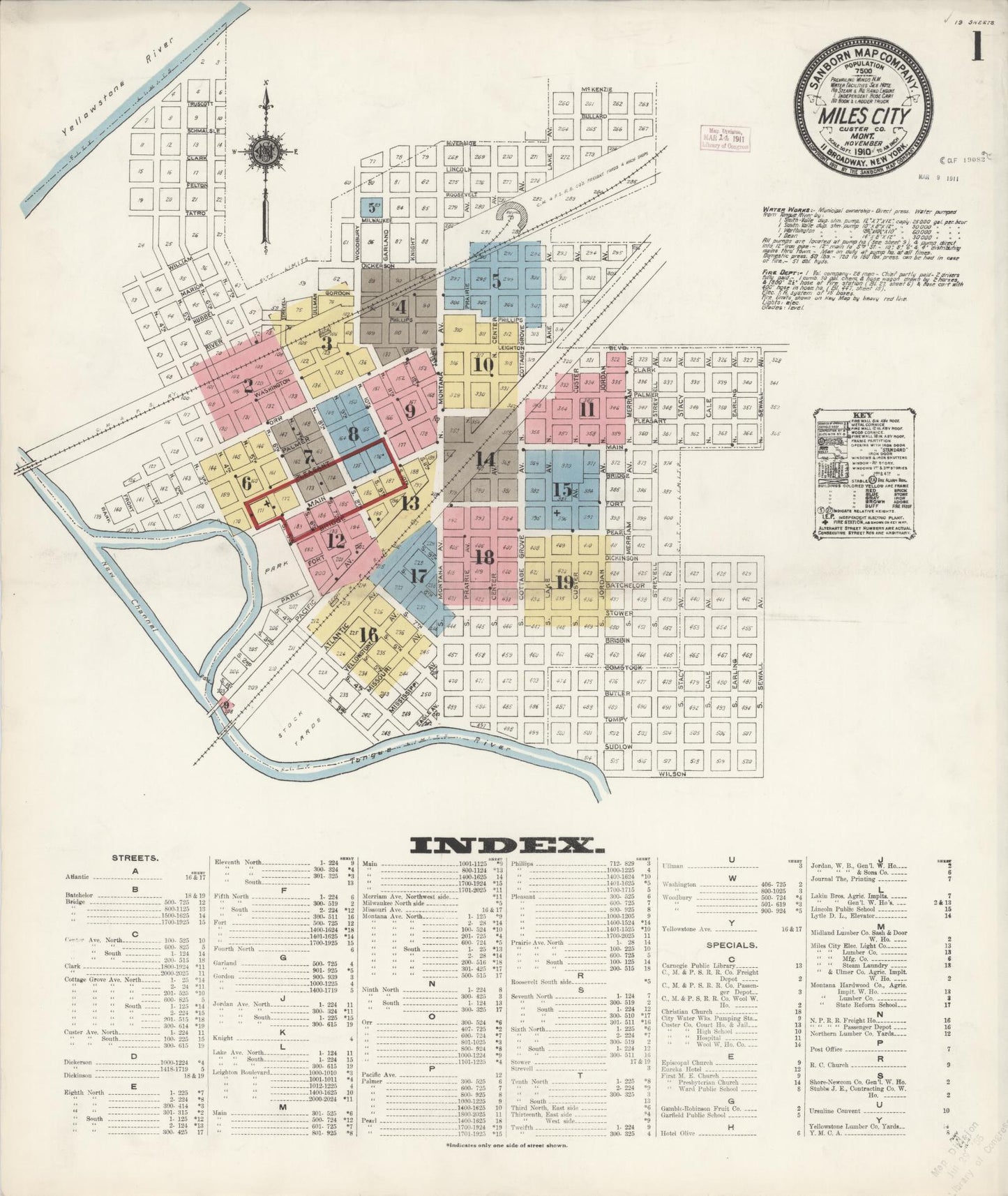 Sanborn Fire Insurance Map from Miles City, Custer County, Montana (1910), Sheet #0001 - Complete Map Set gallery image, historic Sanborn map, vintage wall art, Montana Montana