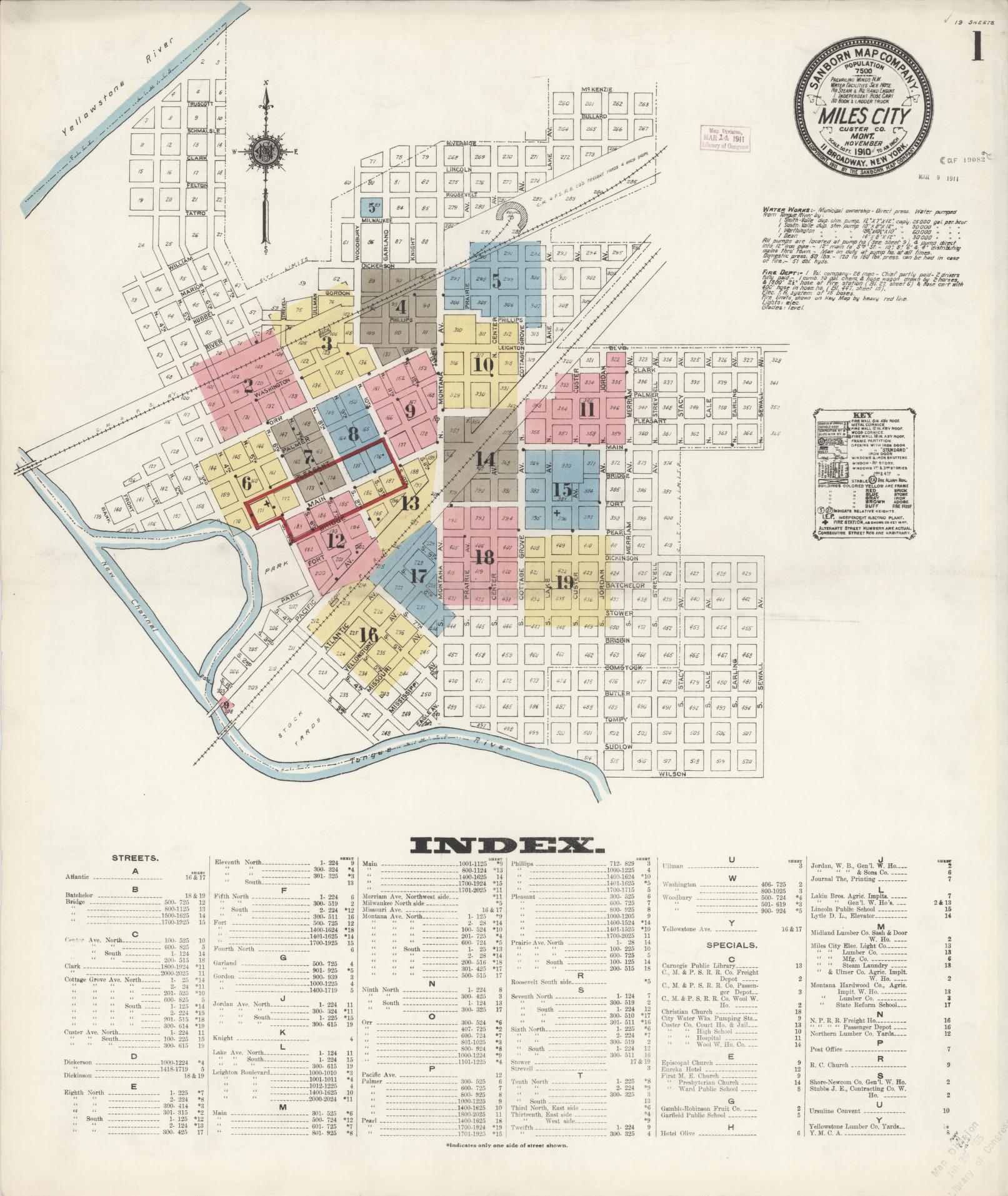 Sanborn Fire Insurance Map from Miles City, Custer County, Montana (1910), Sheet #0001 - Complete Map Set gallery image, historic Sanborn map, vintage wall art, Montana Montana