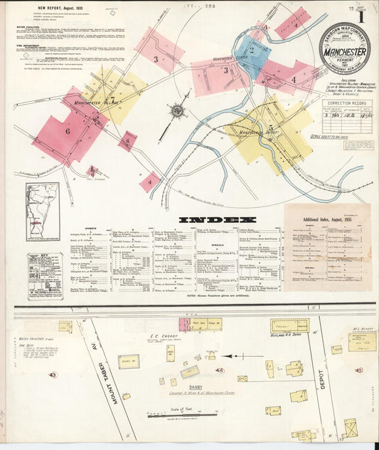Sanborn Fire Insurance Map from Manchester, Bennington County, Vermont (1943), Sheet #0001 - Historic Sanborn Fire Insurance Map Print, vintage old map wall art, antique decor, genealogy gift, Vermont Vermont map