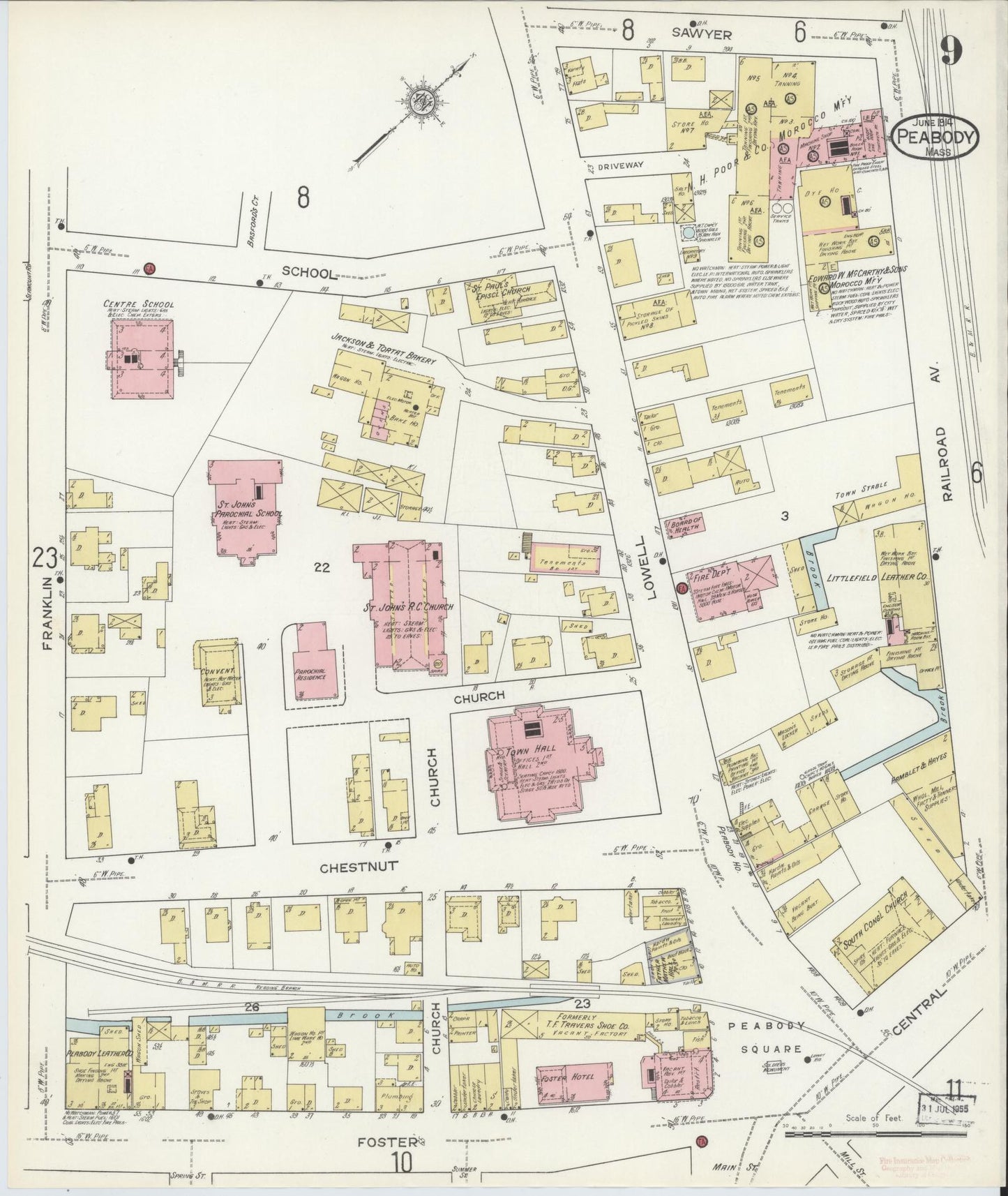 Sanborn Fire Insurance Map from Peabody, Essex County, Massachusetts (1914), Sheet #0009 - Complete Map Set gallery image, historic Sanborn map, vintage wall art, Massachusetts Massachusetts