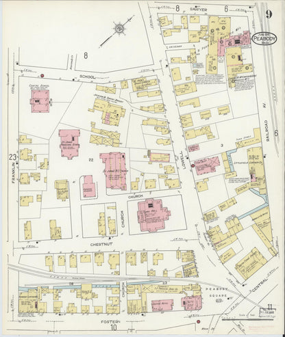 Sanborn Fire Insurance Map from Peabody, Essex County, Massachusetts (1914), Sheet #0009 - Complete Map Set gallery image, historic Sanborn map, vintage wall art, Massachusetts Massachusetts