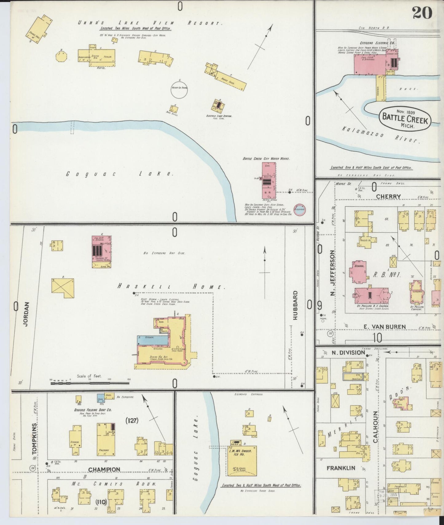 Sanborn Fire Insurance Map from Battle Creek, Calhoun County, Michigan (1899), Sheet #0020 - Complete Map Set gallery image, historic Sanborn map, vintage wall art, Michigan Michigan