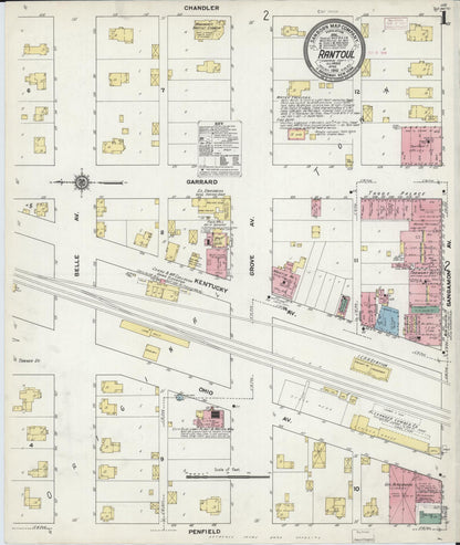 Sanborn Fire Insurance Map from Rantoul, Champaign County, Illinois (1910), Sheet #0001 - Historic Sanborn Fire Insurance Map Print, vintage old map wall art, antique decor, genealogy gift, Illinois Illinois map