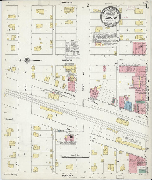 Sanborn Fire Insurance Map from Rantoul, Champaign County, Illinois (1910), Sheet #0001 - Historic Sanborn Fire Insurance Map Print, vintage old map wall art, antique decor, genealogy gift, Illinois Illinois map