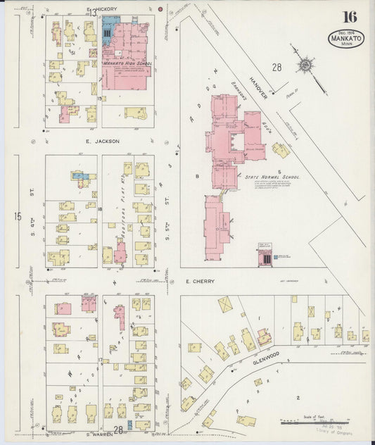 Sanborn Fire Insurance Map from Mankato, Blue Earth County, Minnesota (1914), Sheet #0016 - Historic Sanborn Fire Insurance Map Print, vintage old map wall art, antique decor, genealogy gift, Minnesota Minnesota map