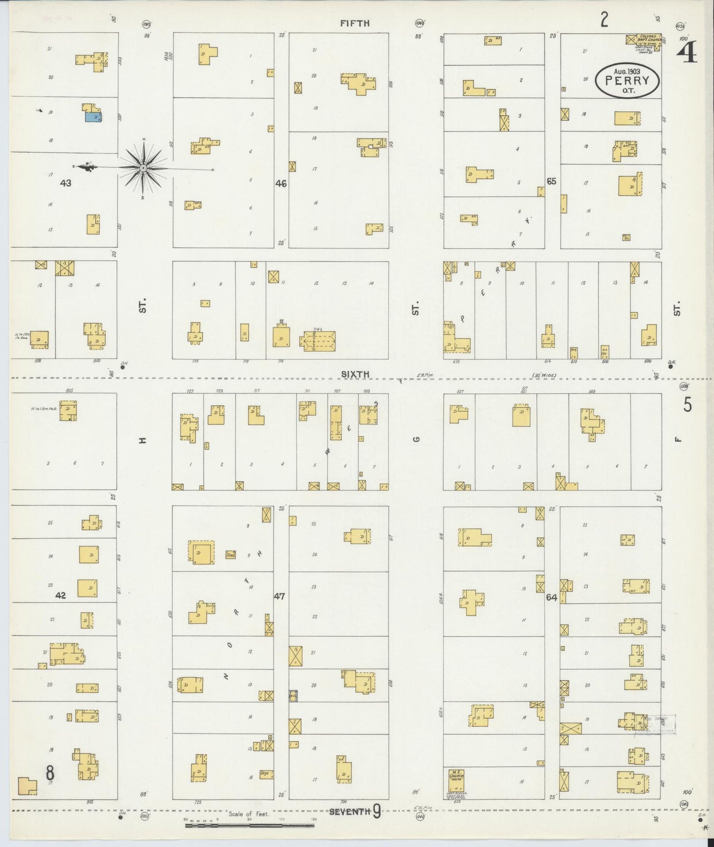 Sanborn Fire Insurance Map from Perry, Noble County, Oklahoma (1903), Sheet #0004 - Complete Map Set gallery image, historic Sanborn map, vintage wall art, Oklahoma Oklahoma