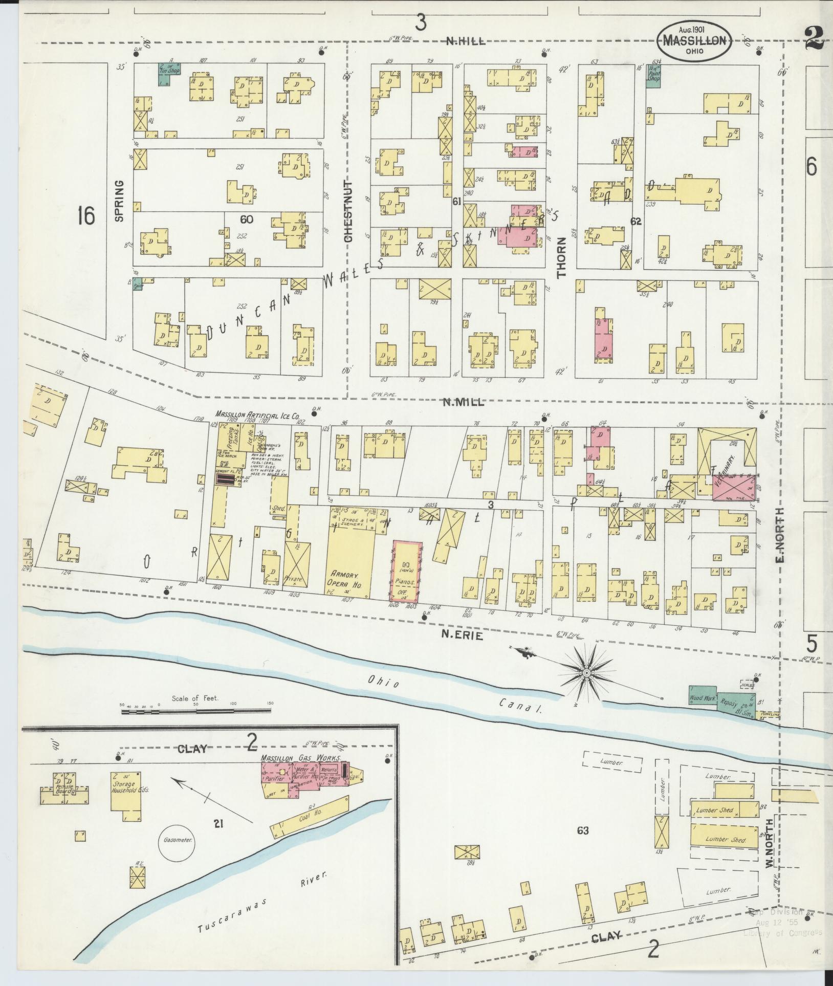 Sanborn Fire Insurance Map from Massillon, Stark County, Ohio (1901), Sheet #0002 - Historic Sanborn Fire Insurance Map Print, vintage old map wall art, antique decor, genealogy gift, Ohio Ohio map
