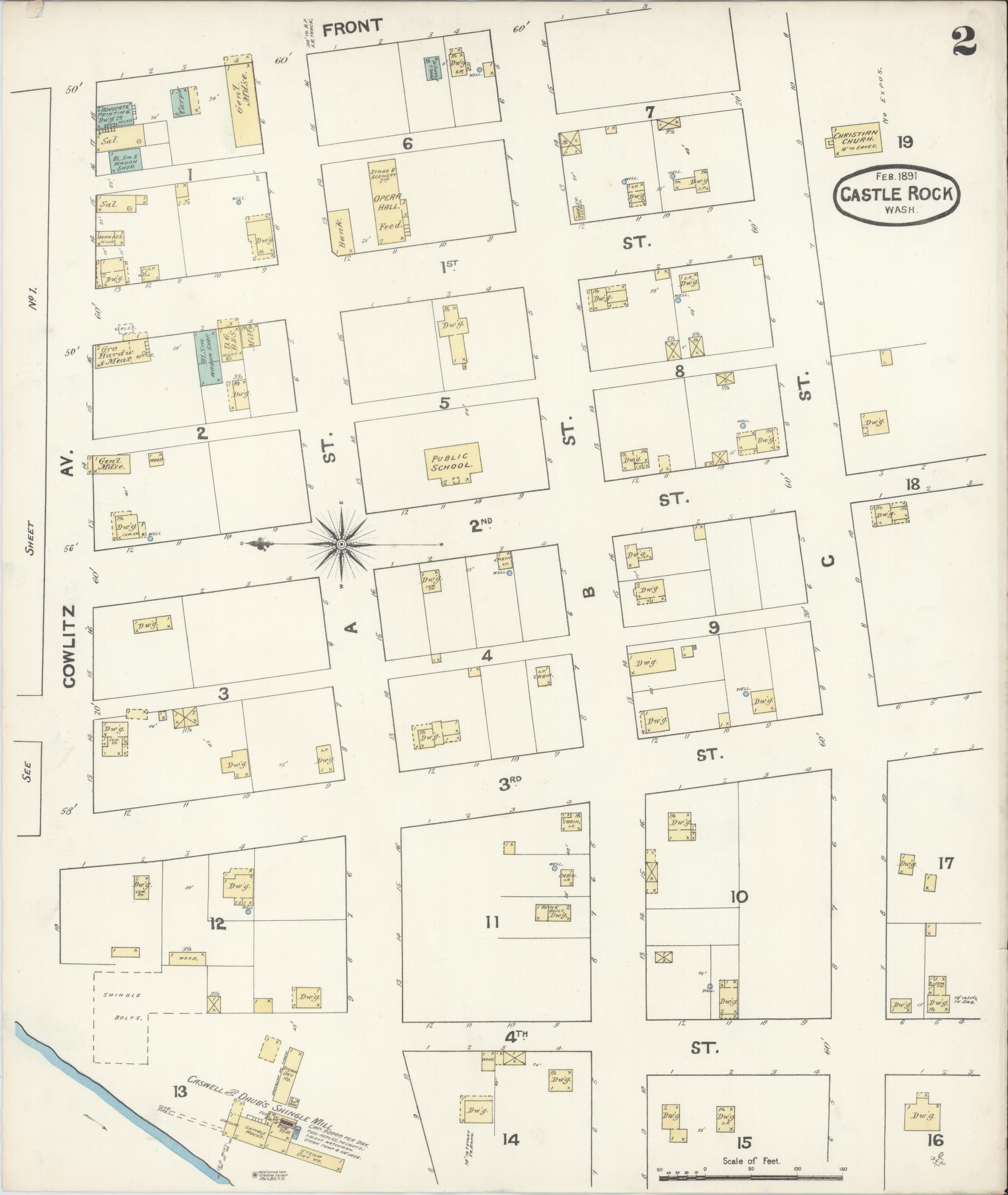 Sanborn Fire Insurance Map from Castle Rock, Cowlitz County, Washington (1891), Sheet #0002 - Complete Map Set gallery image, historic Sanborn map, vintage wall art, Washington Washington