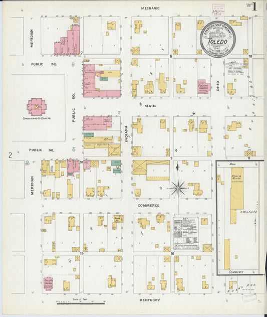 Sanborn Fire Insurance Map from Toledo, Cumberland County, Illinois (1906), Sheet #0001 - Historic Sanborn Fire Insurance Map Print, vintage old map wall art, antique decor, genealogy gift, Illinois Illinois map