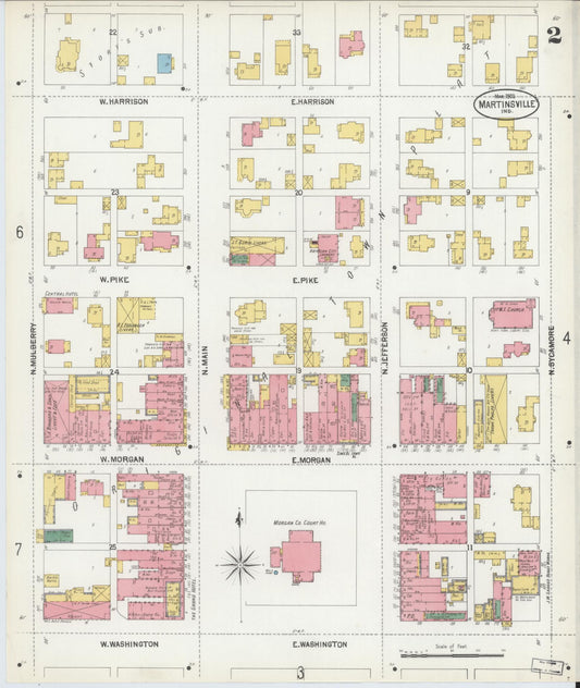 Sanborn Fire Insurance Map from Martinsville, Morgan County, Indiana (1902), Sheet #0002 - Historic Sanborn Fire Insurance Map Print, vintage old map wall art, antique decor, genealogy gift, Indiana Indiana map