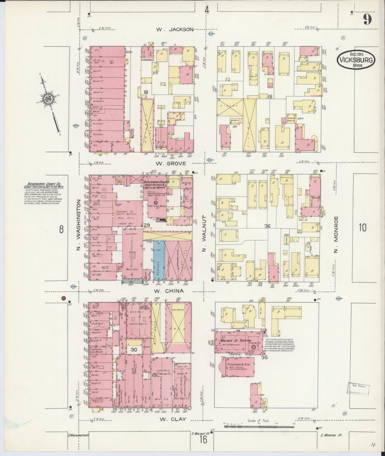 Sanborn Fire Insurance Map from Vicksburg, Warren County, Mississippi (1913), Sheet #0009 - Historic Sanborn Fire Insurance Map Print, vintage old map wall art, antique decor, genealogy gift, Mississippi Mississippi map