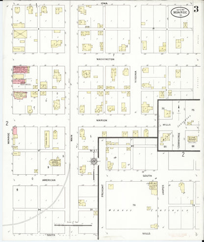 Sanborn Fire Insurance Map from Monroe, Jasper County, Iowa (1911), Sheet #0003 - Historic Sanborn Fire Insurance Map Print, vintage old map wall art