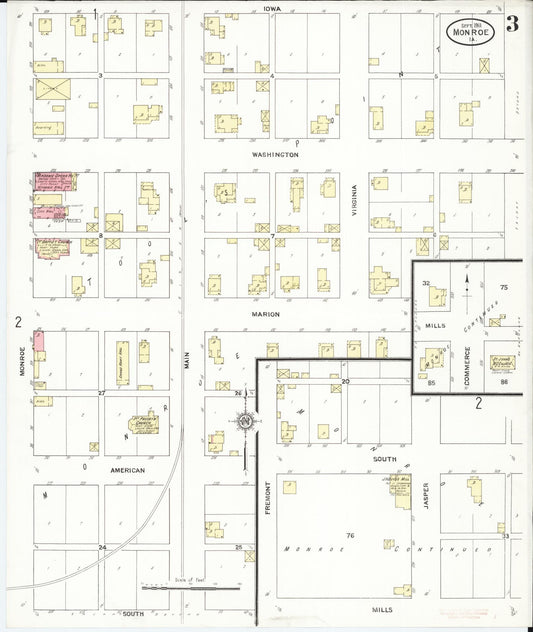 Sanborn Fire Insurance Map from Monroe, Jasper County, Iowa (1911), Sheet #0003 - Historic Sanborn Fire Insurance Map Print, vintage old map wall art