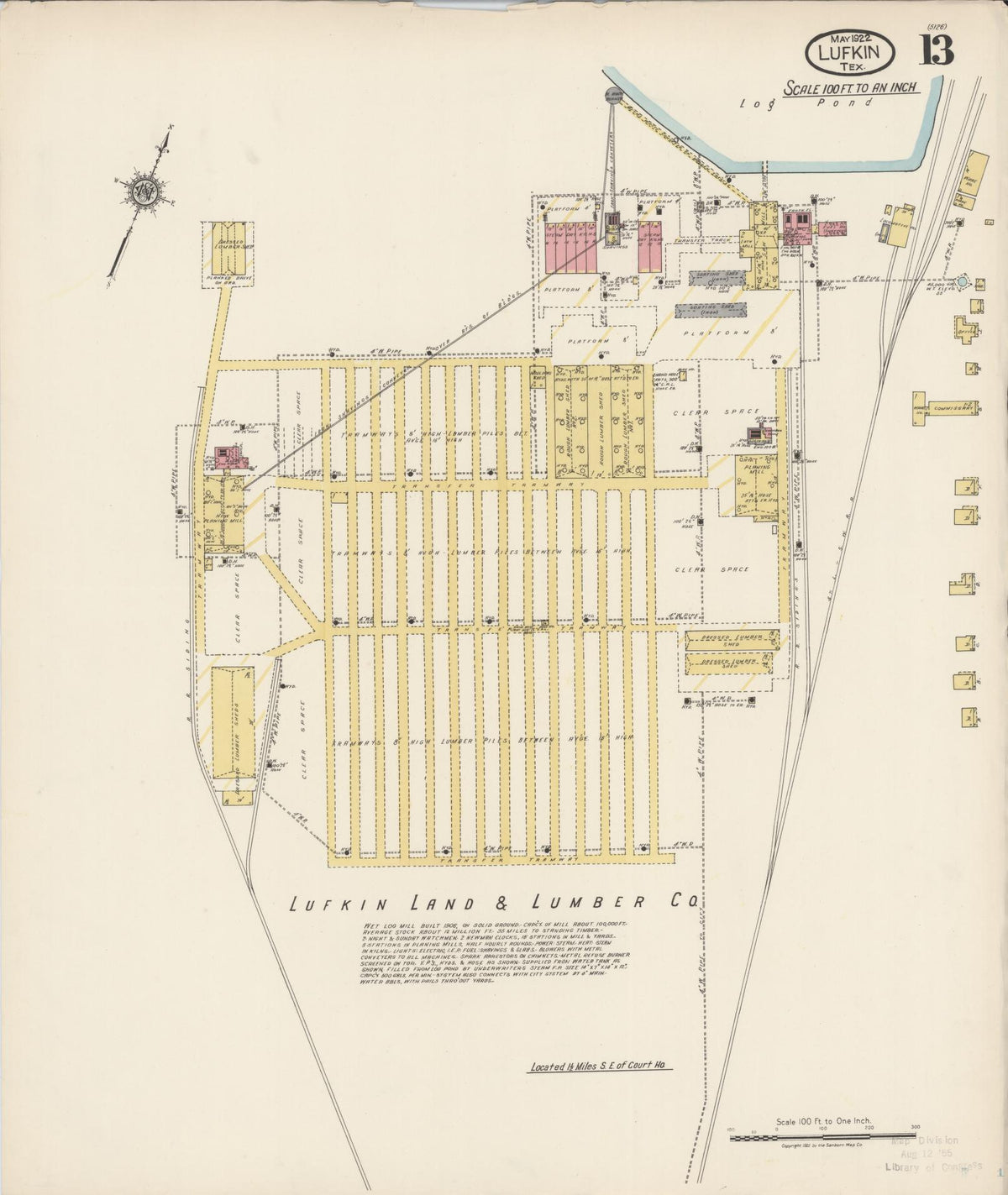 Sanborn Fire Insurance Map from Lufkin, Angelina County, Texas (1922), Sheet #0013 - Complete Map Set gallery image, historic Sanborn map, vintage wall art, Texas Texas