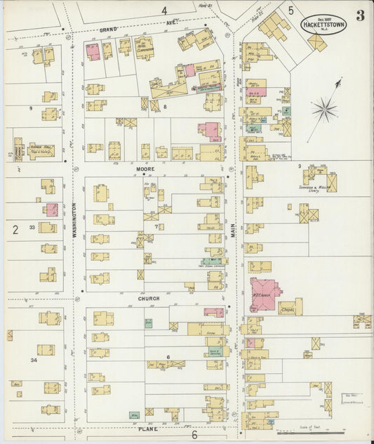 Sanborn Fire Insurance Map from Hackettstown, Warren County, New Jersey (1897), Sheet #0003 - Historic Sanborn Fire Insurance Map Print, vintage old map wall art, antique decor, genealogy gift, New Jersey New Jersey map