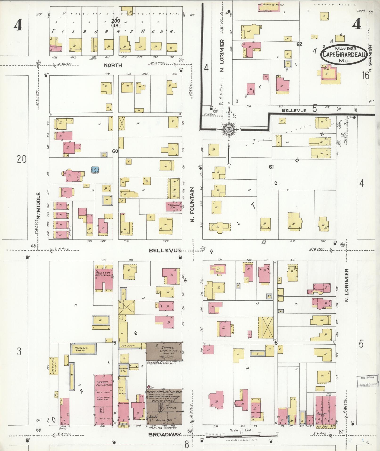 Sanborn Fire Insurance Map from Cape Girardeau, Cape Girardeau County, Missouri (1923), Sheet #0004 - Historic Sanborn Fire Insurance Map Print, vintage old map wall art, antique decor, genealogy gift, Missouri Missouri map