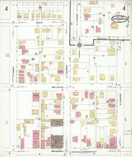Sanborn Fire Insurance Map from Cape Girardeau, Cape Girardeau County, Missouri (1923), Sheet #0004 - Historic Sanborn Fire Insurance Map Print, vintage old map wall art, antique decor, genealogy gift, Missouri Missouri map