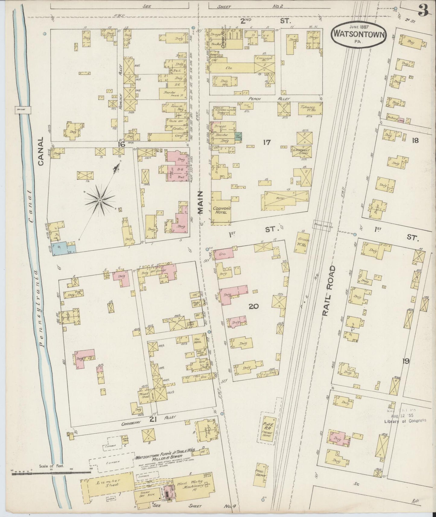 Sanborn Fire Insurance Map from Watsontown, Northumberland County, Pennsylvania (1887), Sheet #0003 - Complete Map Set gallery image, historic Sanborn map, vintage wall art, Pennsylvania Pennsylvania