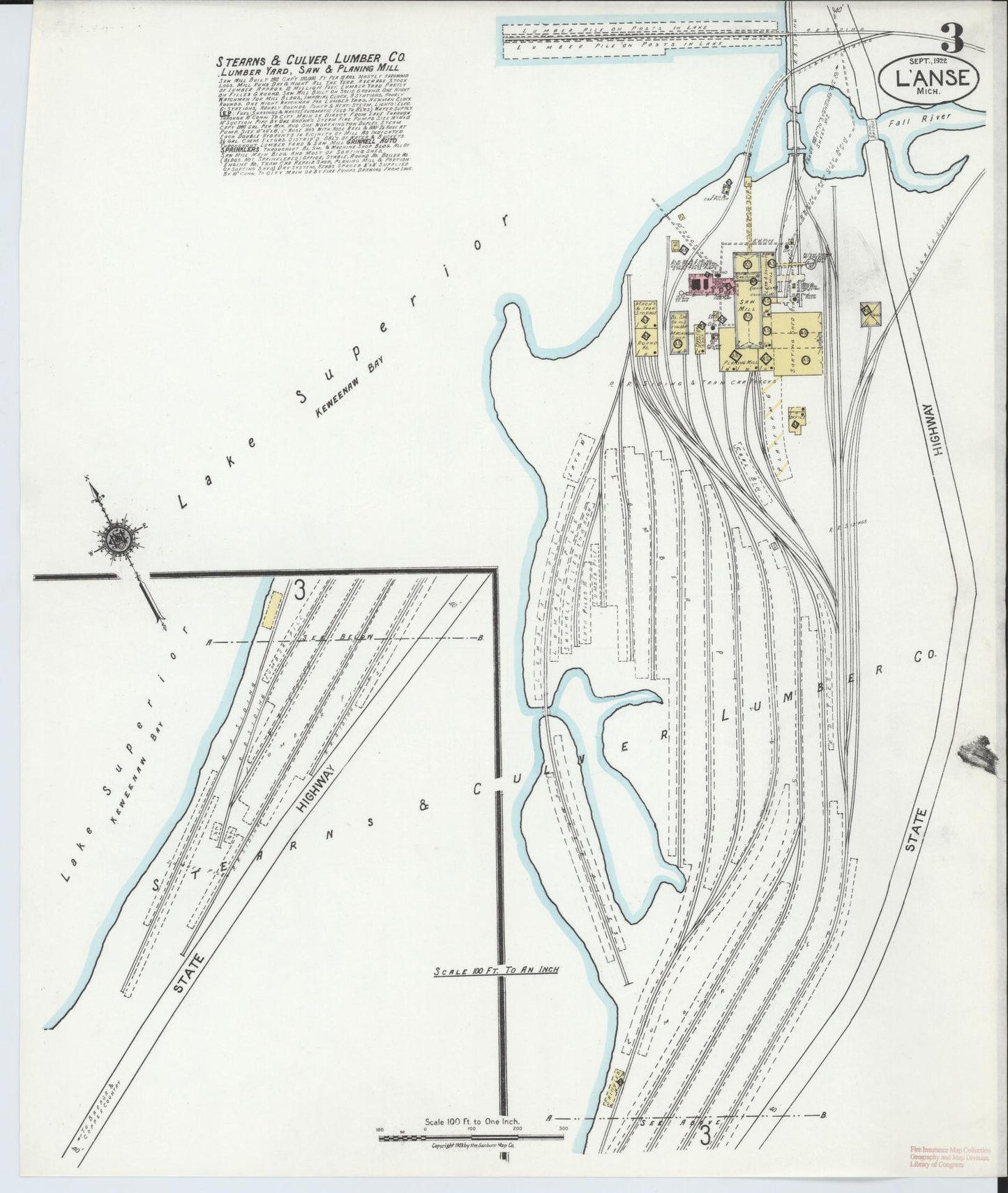 Sanborn Fire Insurance Map from L'Anse, Baraga County, Michigan (1922), Sheet #0003 - Complete Map Set gallery image, historic Sanborn map, vintage wall art, Michigan Michigan