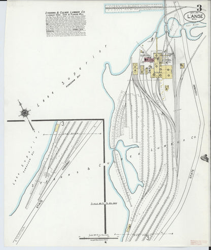 Sanborn Fire Insurance Map from L'Anse, Baraga County, Michigan (1922), Sheet #0003 - Complete Map Set gallery image, historic Sanborn map, vintage wall art, Michigan Michigan