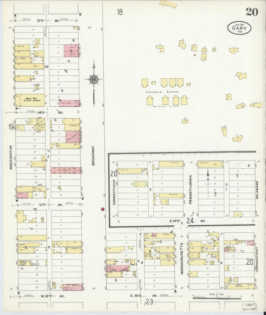 Sanborn Fire Insurance Map from Gary, Lake County, Indiana (1911), Sheet #0020 - Historic Sanborn Fire Insurance Map Print, vintage old map wall art, antique decor, genealogy gift, Indiana Indiana map