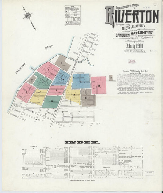 Sanborn Fire Insurance Map from Riverton, Burlington County, New Jersey (1911), Sheet #0001 - Complete Map Set gallery image, historic Sanborn map, vintage wall art, New Jersey New Jersey
