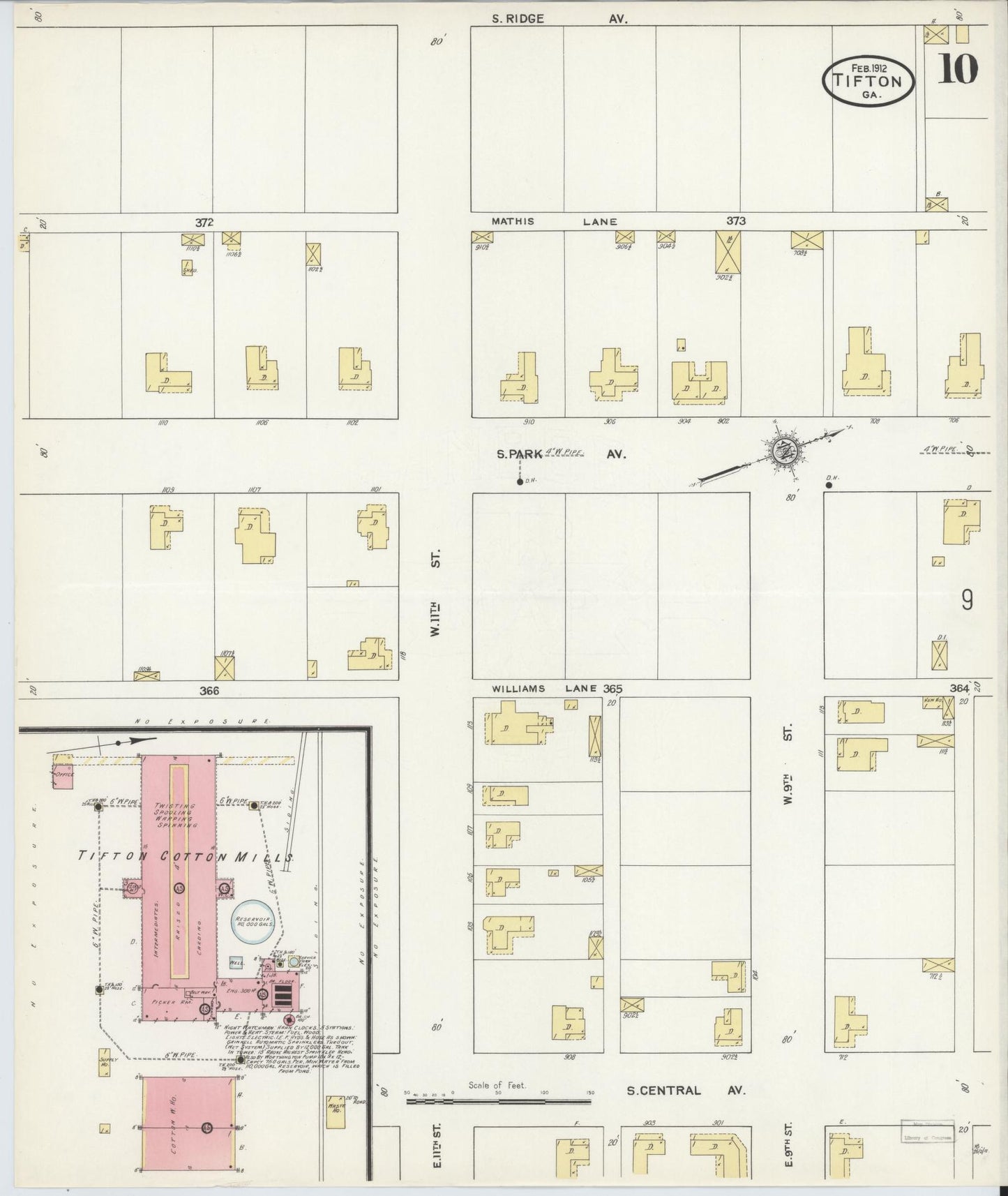 Sanborn Fire Insurance Map from Tifton, Tift County, Georgia (1912), Sheet #0010 - Complete Map Set gallery image, historic Sanborn map, vintage wall art, Georgia Georgia
