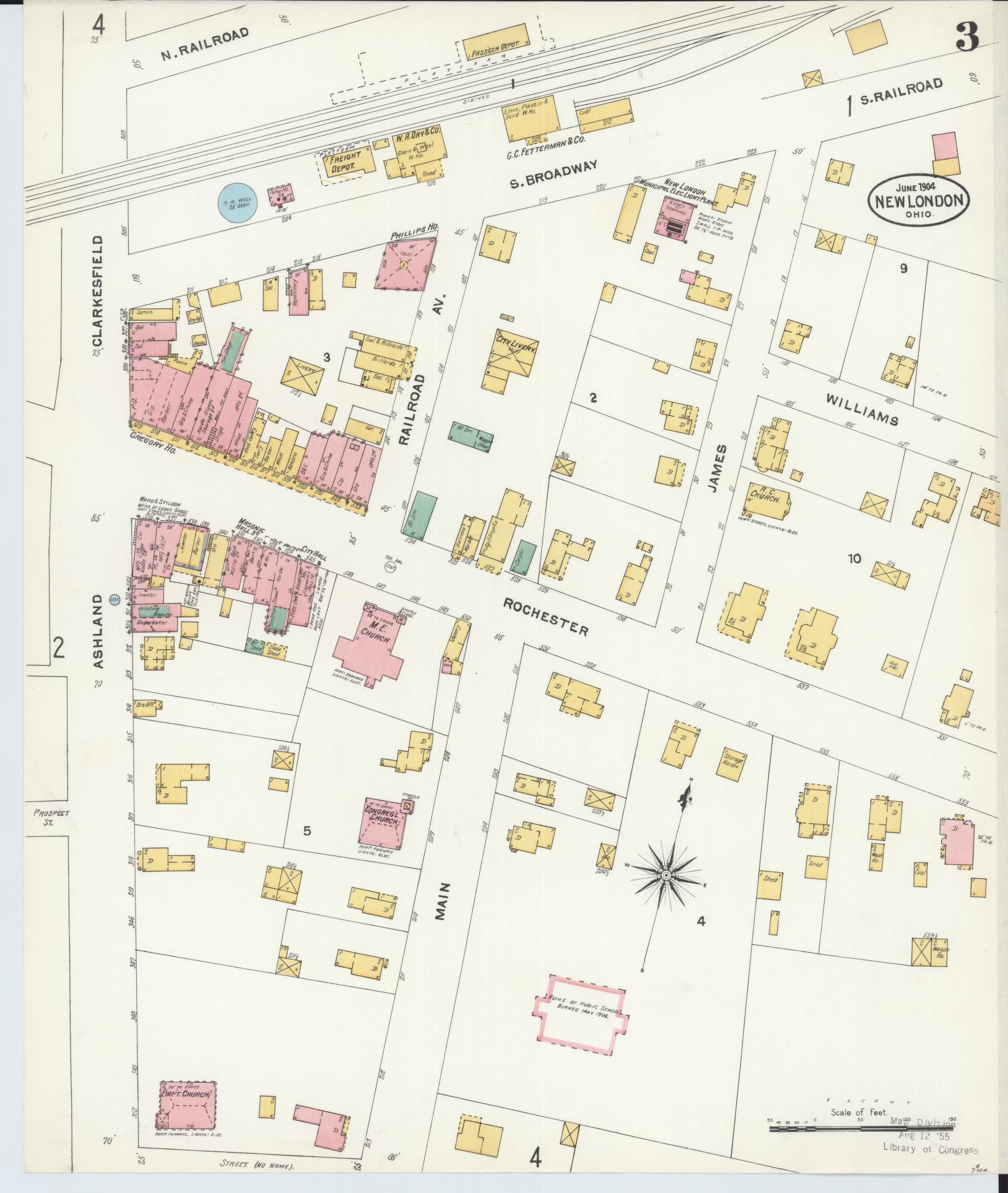Sanborn Fire Insurance Map from New London, Huron County, Ohio (1904), Sheet #0003 - Complete Map Set gallery image, historic Sanborn map, vintage wall art, Ohio Ohio