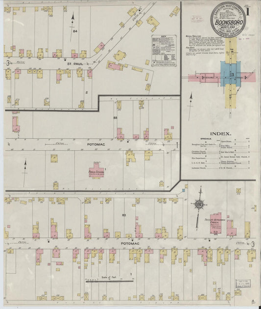 Sanborn Fire Insurance Map from Boonsboro, Washington County, Maryland (1910), Sheet #0001 - Historic Sanborn Fire Insurance Map Print, vintage old map wall art, antique decor, genealogy gift, Maryland Maryland map