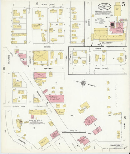 Sanborn Fire Insurance Map from Palestine, Anderson County, Texas (1911), Sheet #0005 - Complete Map Set gallery image, historic Sanborn map, vintage wall art, Texas Texas