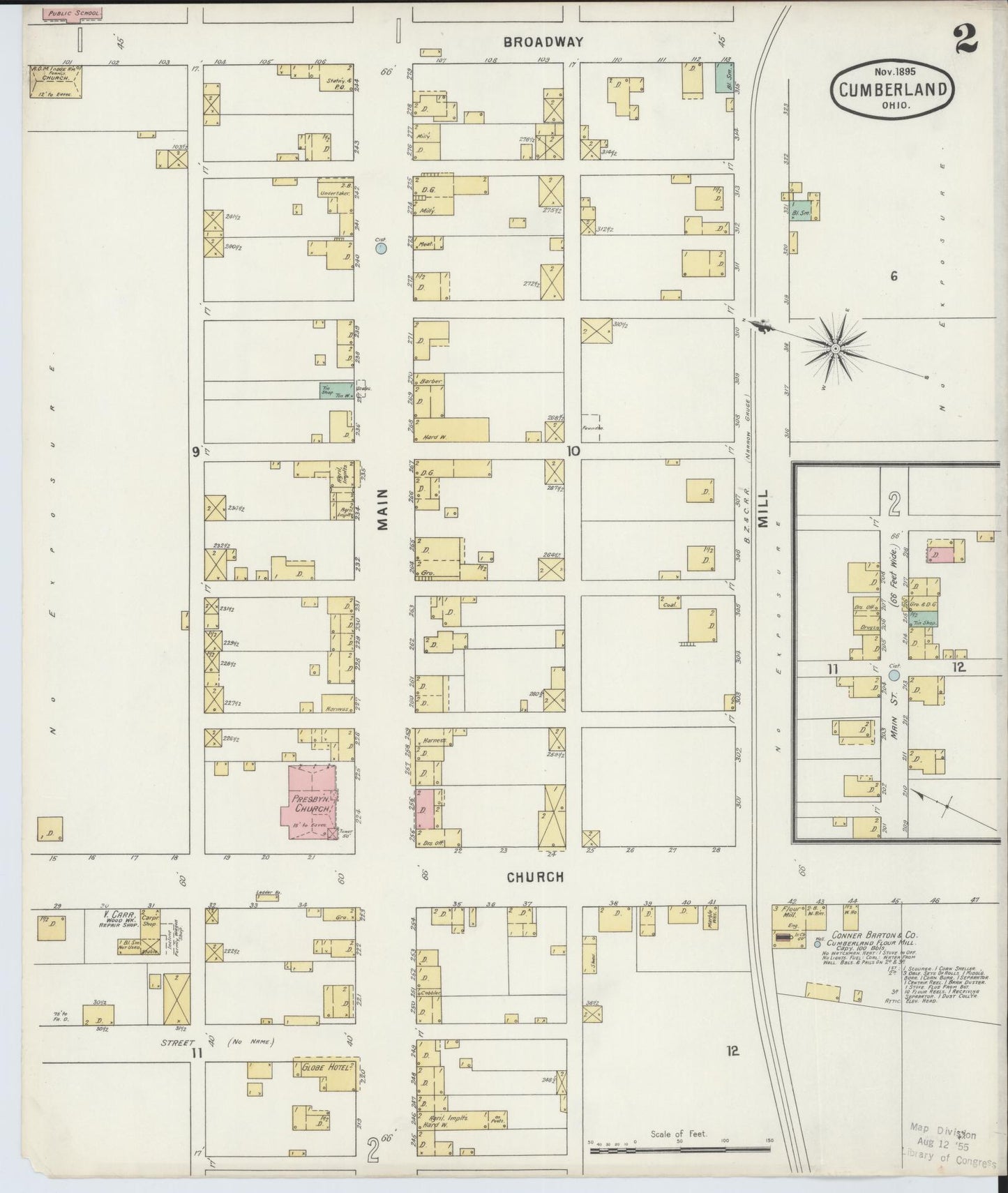 Sanborn Fire Insurance Map from Cumberland, Guernsey County, Ohio (1895), Sheet #0002 - Historic Sanborn Fire Insurance Map Print, vintage old map wall art, antique decor, genealogy gift, Ohio Ohio map