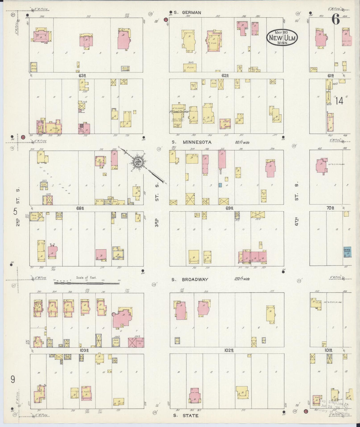 Sanborn Fire Insurance Map from New Ulm, Brown County, Minnesota (1913), Sheet #0006 - Complete Map Set gallery image, historic Sanborn map, vintage wall art, Minnesota Minnesota