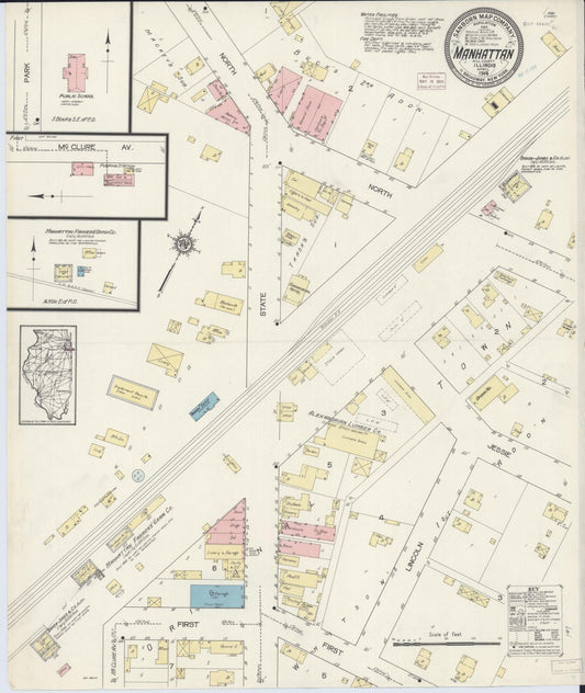Sanborn Fire Insurance Map from Manhattan, Will County, Illinois (1914), Sheet #0001 - Historic Sanborn Fire Insurance Map Print, vintage old map wall art, antique decor, genealogy gift, Illinois Illinois map