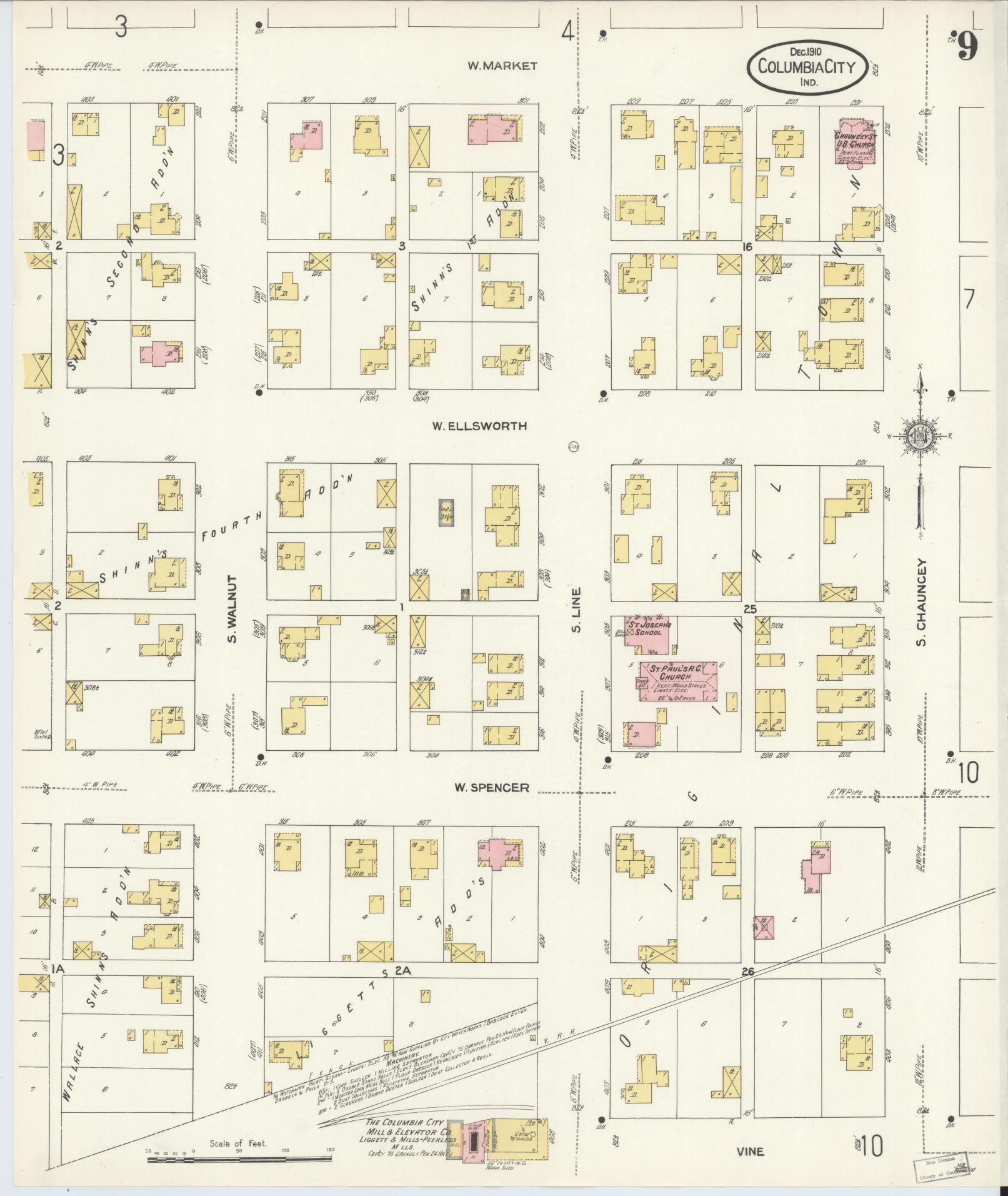 Sanborn Fire Insurance Map from Columbia City, Whitley County, Indiana (1910), Sheet #0009 - Complete Map Set gallery image, historic Sanborn map, vintage wall art, Indiana Indiana
